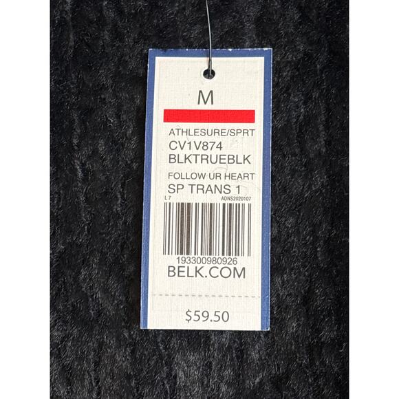 Crown & Ivy Women’s Medium Black Fuzzy Knit Ribbed Crewneck Pullover Sweater NWT - Picture 4 of 6